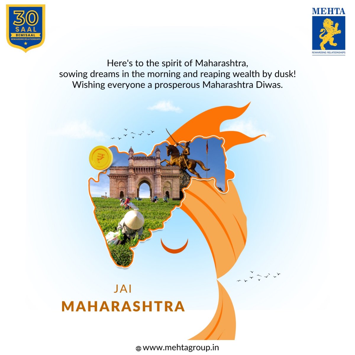 Team Mehta Equities Ltd. wishes you a Happy Maharashtra Diwas! 
.
.
#mehtaequities #investmentopportunities #maharashtradiwas #maharashtradiwas2024 #investmentstrategies #stockmarketinvesting #stocktrading #30saalbemisaal