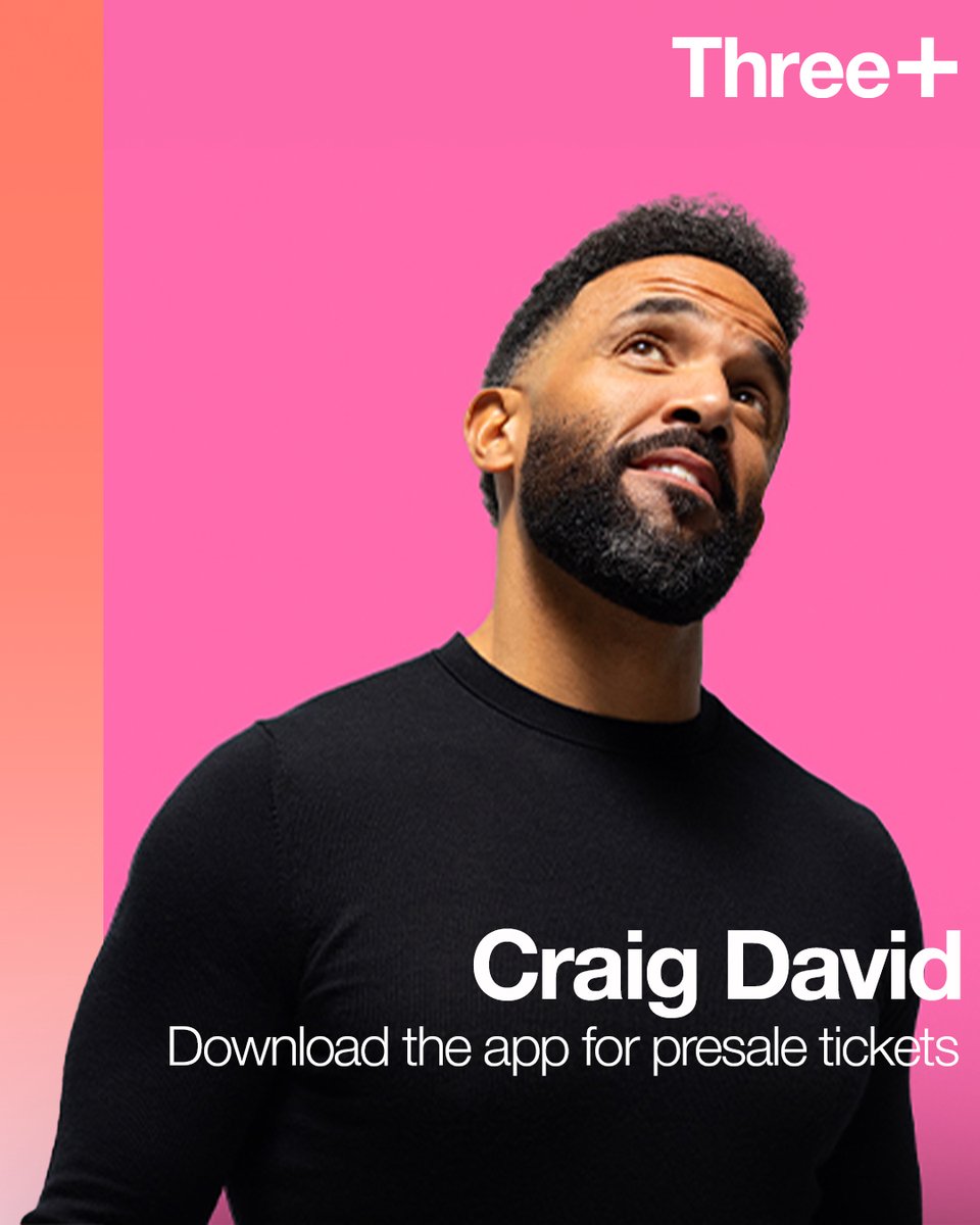 Are you a @ThreeUK customer? Get ahead of the crowd with presale tickets to @CraigDavid thanks to Three+! 🙌 🎉 Enjoy life with a few extra plusses. Get yours now through the Three+ app: three.co.uk/threeplus T&Cs apply.
