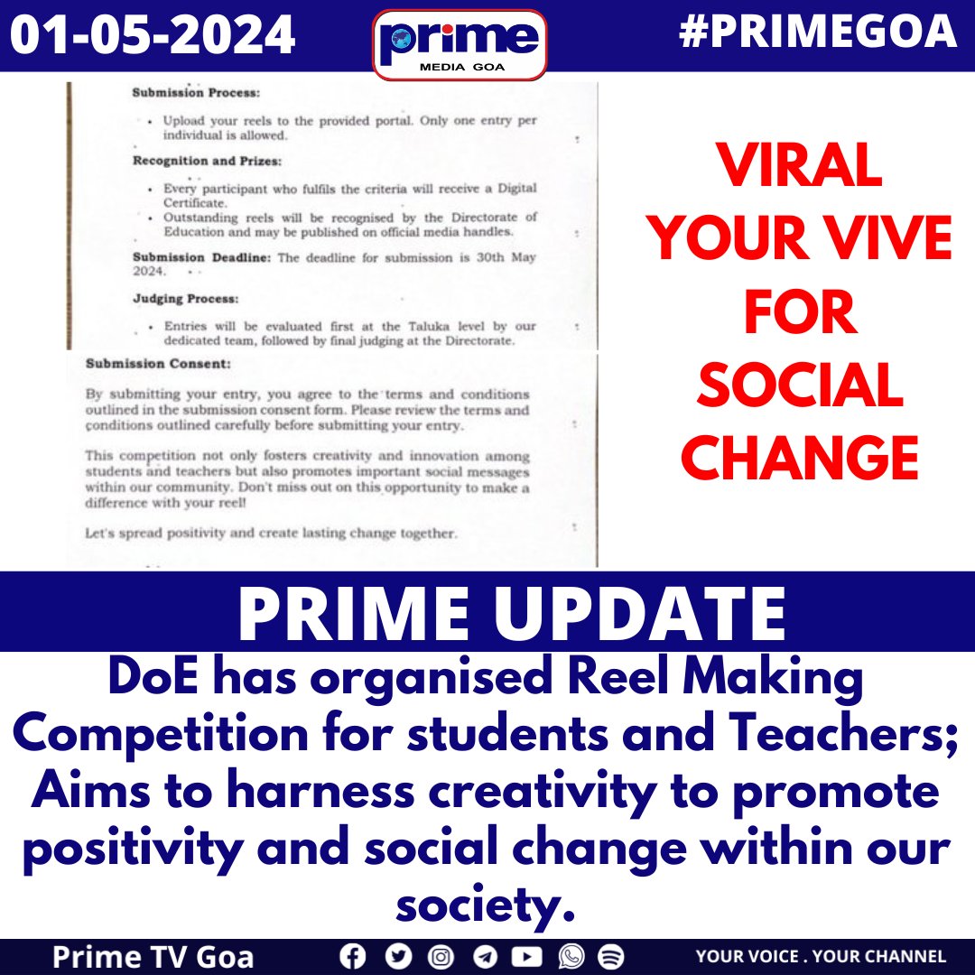 VIRAL YOUR VIVE FOR SOCIAL CHANGE
#PRIMEGOA #GOA #viral #reel #socialmedia #socialchange #vive #digitalcontent #contencreation #contentmarketing