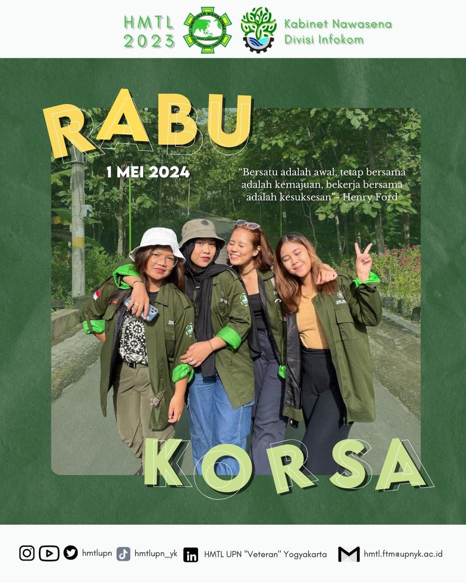 [RABU KORSA]

Selamat hari Rabu, jangan lupa korsamu!

#BersamaBisa
#HMTL2023
#RabuKorsa
#Nawasena