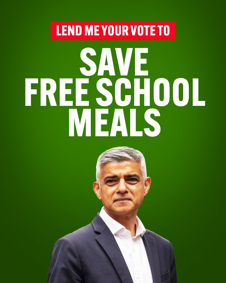 The Mayoral election is a close two-horse race. Any vote other than for @SadiqKhan puts free school meals at risk. Make your plan to vote today.👇 iwillvote.org.uk