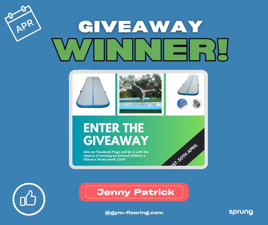 We have a WINNER! Congratulations to Jenny Patrick - we hope you love your Airtrack! 👏 😍 😍 #sprunggiveaway #airtrack