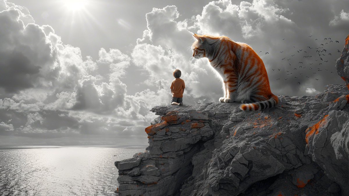 Standing tall with my fierce companion 🐯🌊 #CliffViews #WildAndFree #Besties #ManVsWild #NatureLovers #AdventureAwaits #IntoTheWild #OceanVibes #FearlessFriends #AIArt #AIWonders