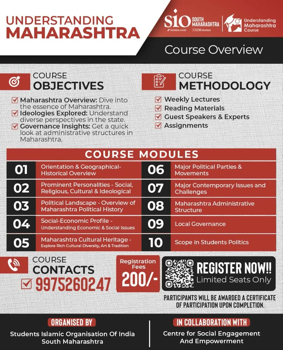 🎉 Join Our 'Understanding Maharashtra Course' Launching on Maharashtra Day 2024!📌📌

Explore Culture, Ideologies, and Governance Insights. Register Now for Weekly Lectures, Guest Speakers, and Certificates.📝

Limited Seats‼️
Class Starts 26 May 2024. Contact 9975260247📍