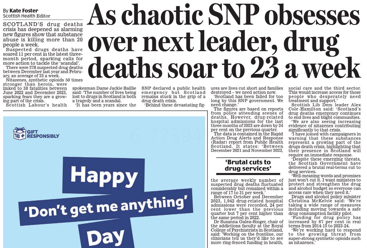 In case you missed it because the SNP meltdown is hogging the front pages: Drug deaths are soaring again, it's scandalous and the SNP just don't care.
