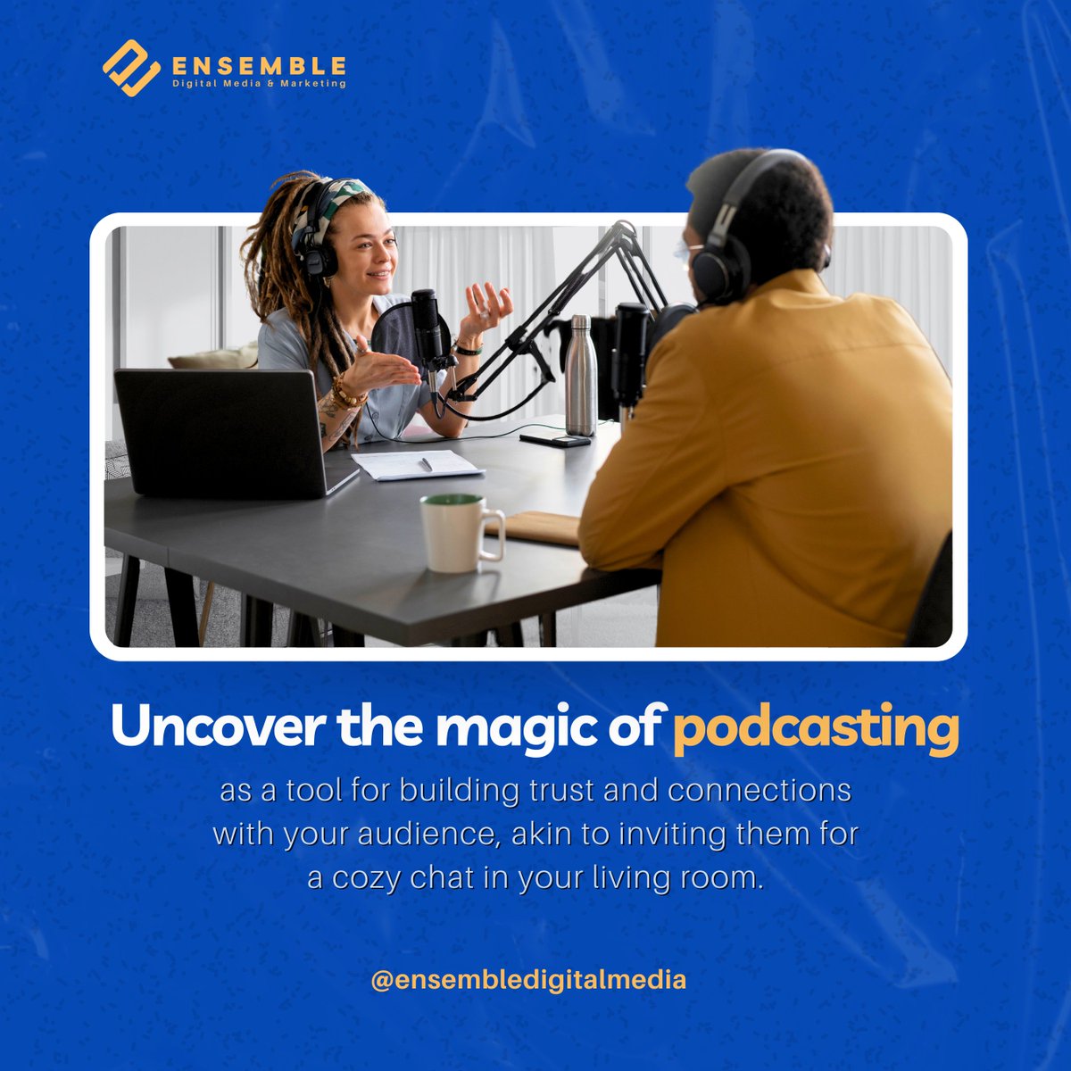 Uncover the magic of podcasting! 🎙️

✨ It's more than just audio – it's like inviting your audience for a cozy chat in your living room. Build trust, forge connections, and create lasting impressions with each episode.🎧💬

#Podcasting #TrustBuilding #Connections #edm