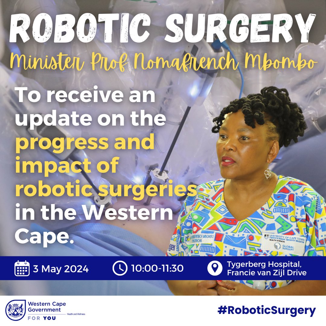 On Friday I will be receiving an update on the impact our robotic surgery machines have had on operations in the Western Cape. In this province, we remain committed to innovation! #roboticsurgeries #healthiseveryonesbusiness #leavingnoonebehind