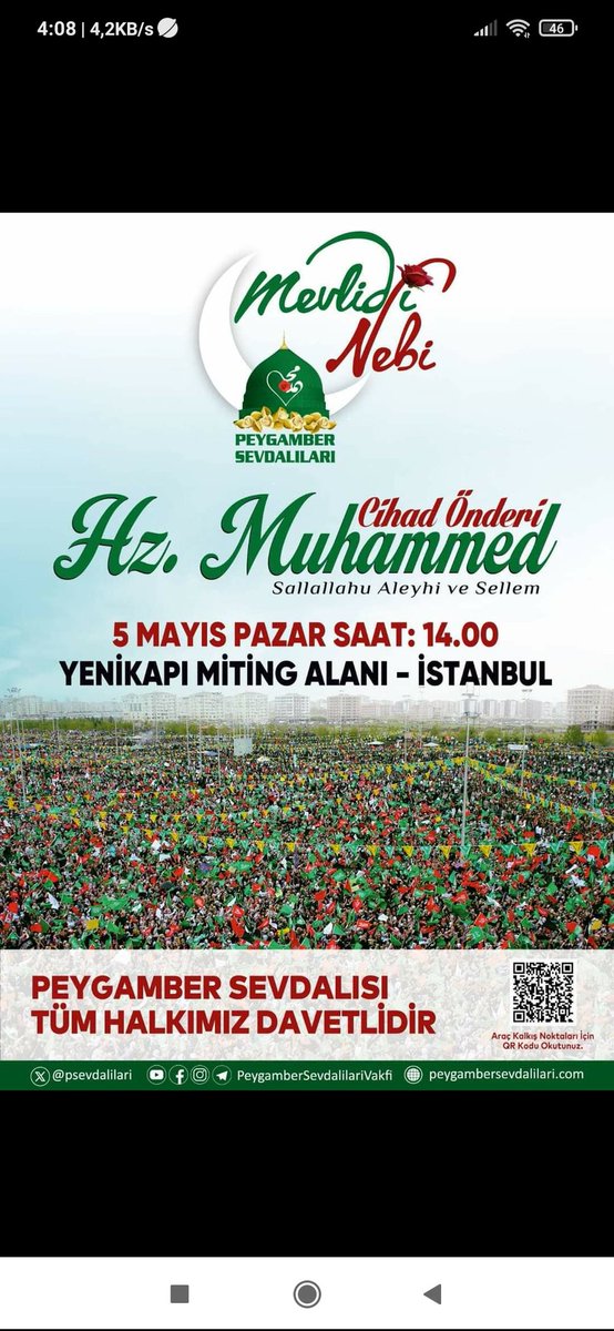 İSTANBUL'DA 5 MAYIS PAZAR GÜNÜ SAAT 14.00'TE YENİKAPI MİTİNG ALANINDA DÜZENLENECEK OLAN "CİHAD ÖNDERİ HZ. MUHAMMED (SAV)" MEVLİD-İ NEBİ ETKİNLİĞİNE TÜM HALKIMIZ DAVETLİDİR.