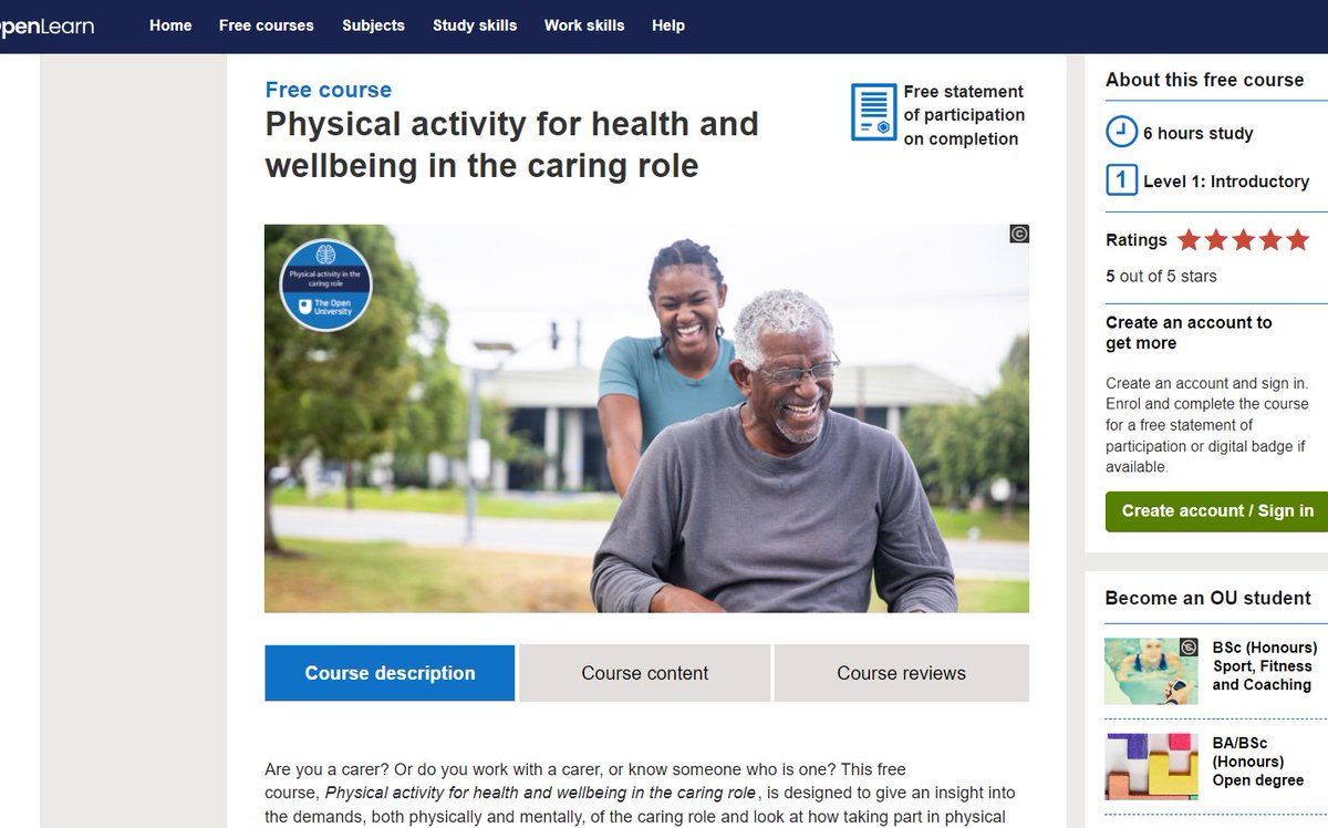 Some great, free courses @OUFreeLearning 🙏 including this one for #Carers 👇endorsed by @CarersTrust open.edu/openlearn/heal… Do it at a time that suits you and at your own pace. No need for an account, you can get started right away #wellbeing