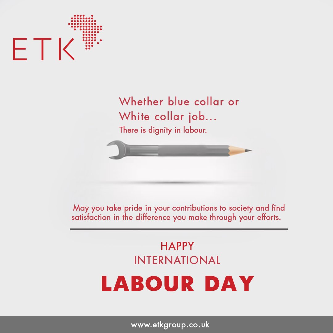 May your dedication and commitment to your work bring you success and fulfillment in the days to come.
Happy Labour Day. From all of us at ETK Group

#IntWorkersDay #WorkersDay #ETKGroup
