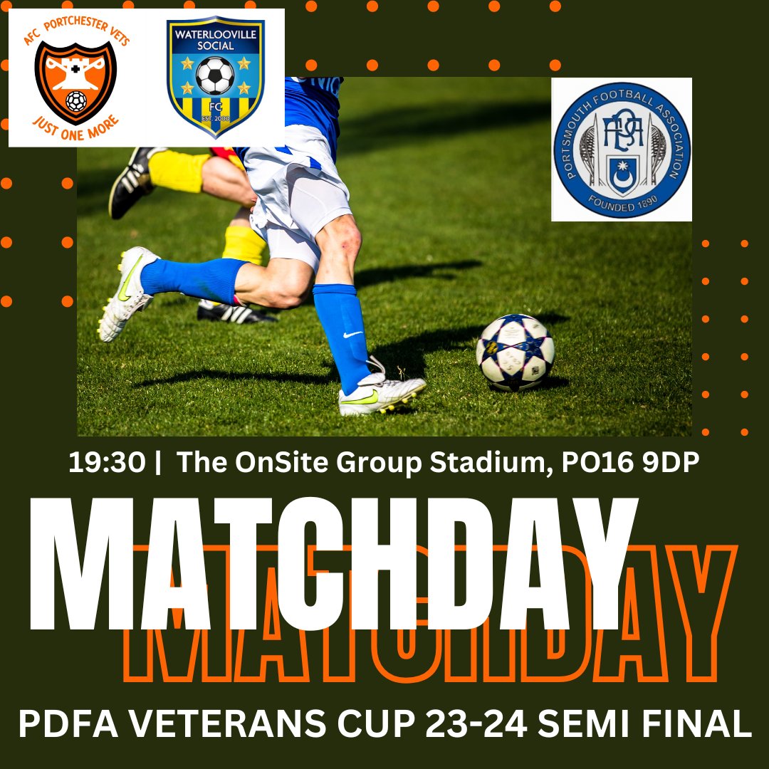 AFC Portchester Vets (@portchyvets) on Twitter photo IT'S MATCHDAY!!
⏰KO 19:30
🍔Bar open
🏆 <a href="/PortsmouthDFA/">Portsmouth Divisional Football Association</a> Semi Final
🆚 <a href="/VilleSocialFC/">VilleSocialFC</a>
🍊
#ForzaPortchy #JustOneMore #OneClub IT'S MATCHDAY!!
⏰KO 19:30
🍔Bar open
🏆 <a href="/PortsmouthDFA/">Portsmouth Divisional Football Association</a> Semi Final
🆚 <a href="/VilleSocialFC/">VilleSocialFC</a>
🍊
#ForzaPortchy #JustOneMore #OneClub