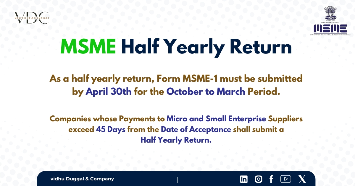 𝑴𝑺𝑴𝑬 𝑭𝒐𝒓𝒎 -1 𝑫𝒖𝒆 𝒅𝒂𝒕𝒆 (𝑯𝒂𝒍𝒇-𝒚𝒆𝒂𝒓𝒍𝒚) 📷
Read full Details - t.ly/yeO9S
#MSME #Form1 #DueDate #Compliance #business #SmallBusiness #finance #LegalCompliance #vdc #vidhuduggalandcompany #cavidhuduggal