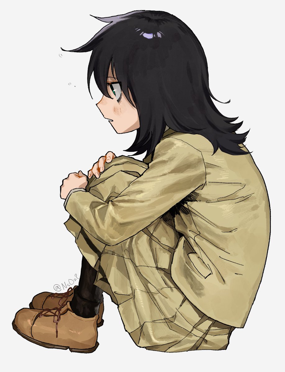 kuroki tomoko 1girl solo long hair blush simple background skirt black hair  illustration images