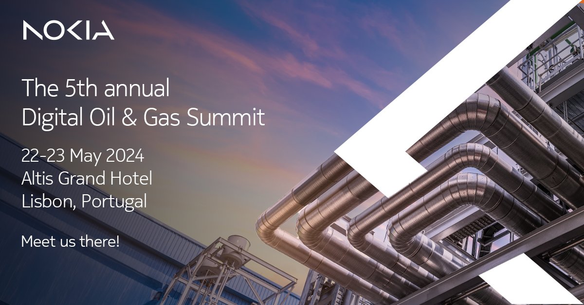 Meet us at The Digital Oil & Gas Summit 2024 in Lisbon on 22-23 May. Come check out our demo and catch our presentation on the first day. See you there! nokia.ly/3xSB72O #digitalization #oilandgas #industry40 #NokiaPrivateWireless
