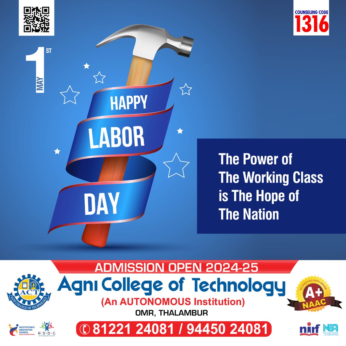 Happy Labor Day to all the hardworking individuals out there! Your dedication drives progress. 

#AgniCollegeofTechnology #LaborDay #WorkHard #CelebrateWorkers