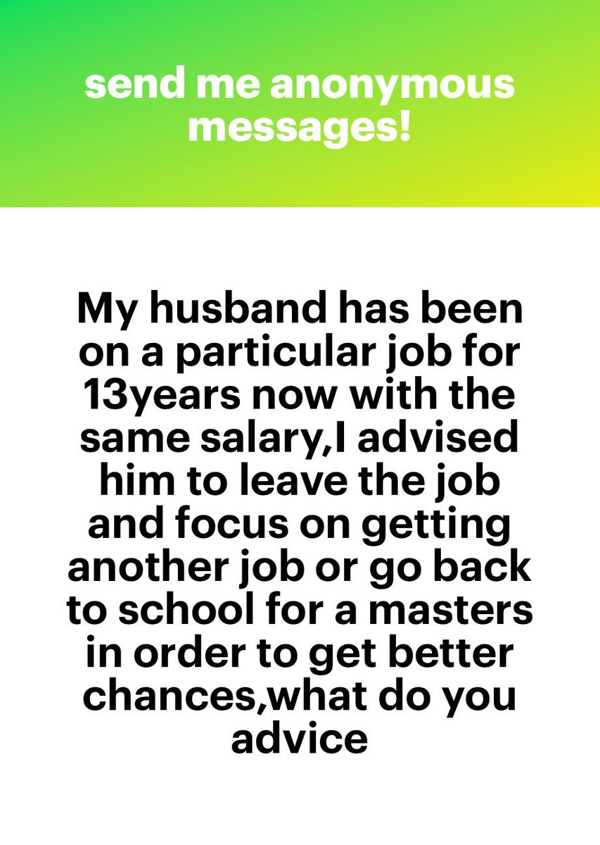 I’ll like to know what his response is. 13 years on the same salary, when you factor in inflation and depreciation, means he is currently earning much less than he used to. That said, I don’t advise people to leave their job until they have another one in hand. You can help