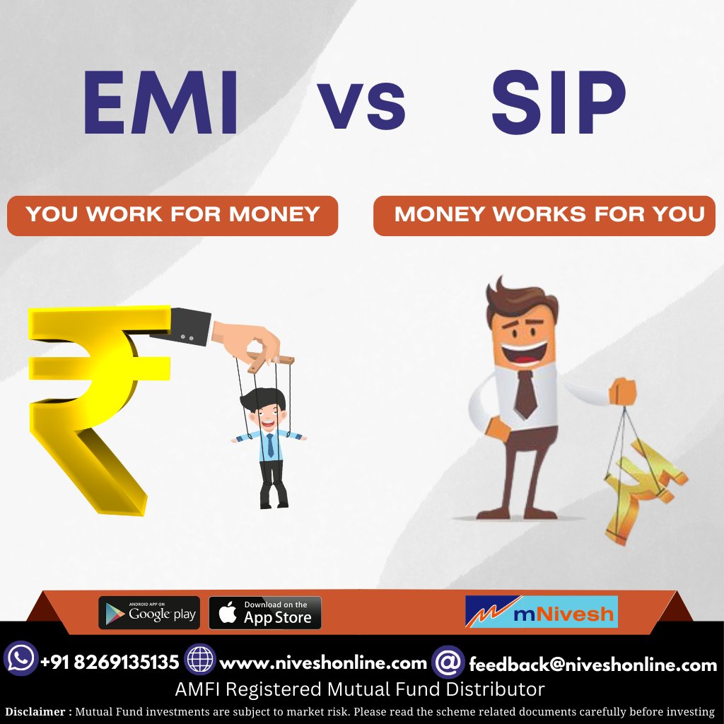 EMI  vs SIP
YOU WORK FOR MONEY
MONEY WORKS FOR YOU

#StocksToFocus #GIFTNIFTY #StockMarketNews #StockMarketindia #Stocks #Indianmarket #Marketnews  #Mutualfund #StocksToBuy #nifty50