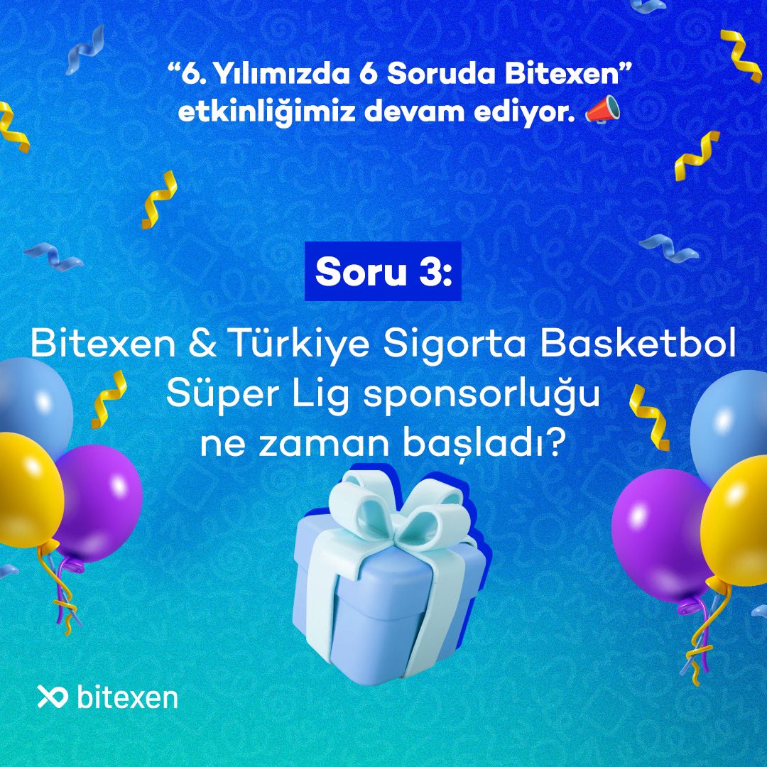 '6. Yılımızda 6 Soruda Bitexen' etkinliğimiz devam ediyor. 📣💙   29 Nisan - 4 Mayıs tarihleri arasında sorulan 6 soruya da doğru cevabı veren ilk 10 takipçimize 60'ar EXEN hediye! Sen de şanslı kişilerden biri olmak istiyorsan gönderi bildirimlerini aç, soruları ilk gören sen…