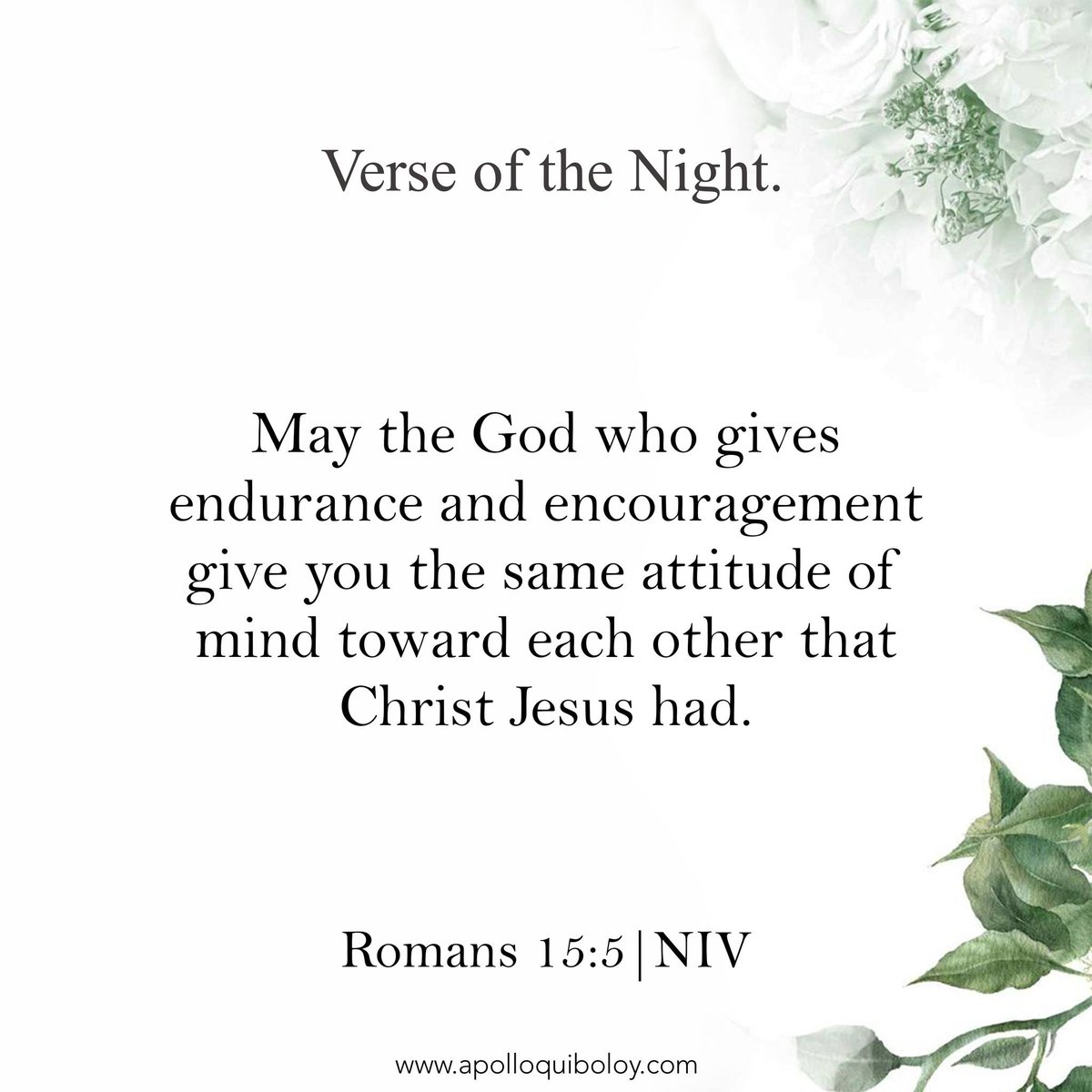 Verse of the Night | Romans 15:5 May the God who gives endurance and encouragement give you the same attitude of mind toward each other that Christ Jesus had. #ApolloQuiboloy #KingdomofJesusChrist #WordofGod #Bible #Affirmations #VerseoftheNight #Encouragement