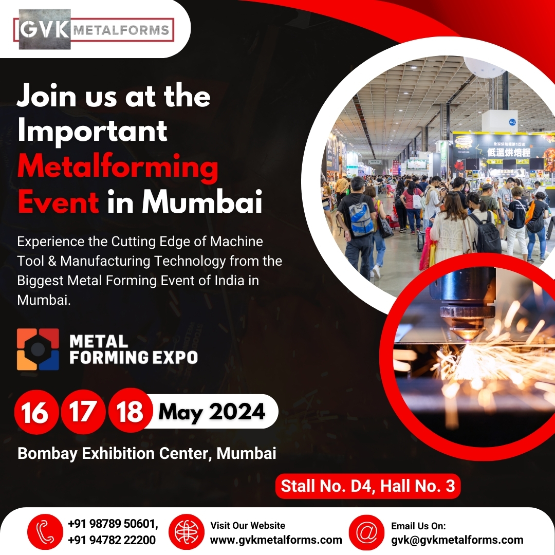 🛠 Join us at the upcoming Metalforming Event in Mumbai! 🔧

🗓 Dates: 16th, 17th, and 18th May 2024
📍 Venue: Bombay Exhibition Center, Mumbai
🚩 Stall No. D4, Hall No. 3

See you there! 💥 
.
.
#MetalFormingExpo #MetalformingEvent #Mumbai #StallD4 #Hall3 #GVKMetalforms #India