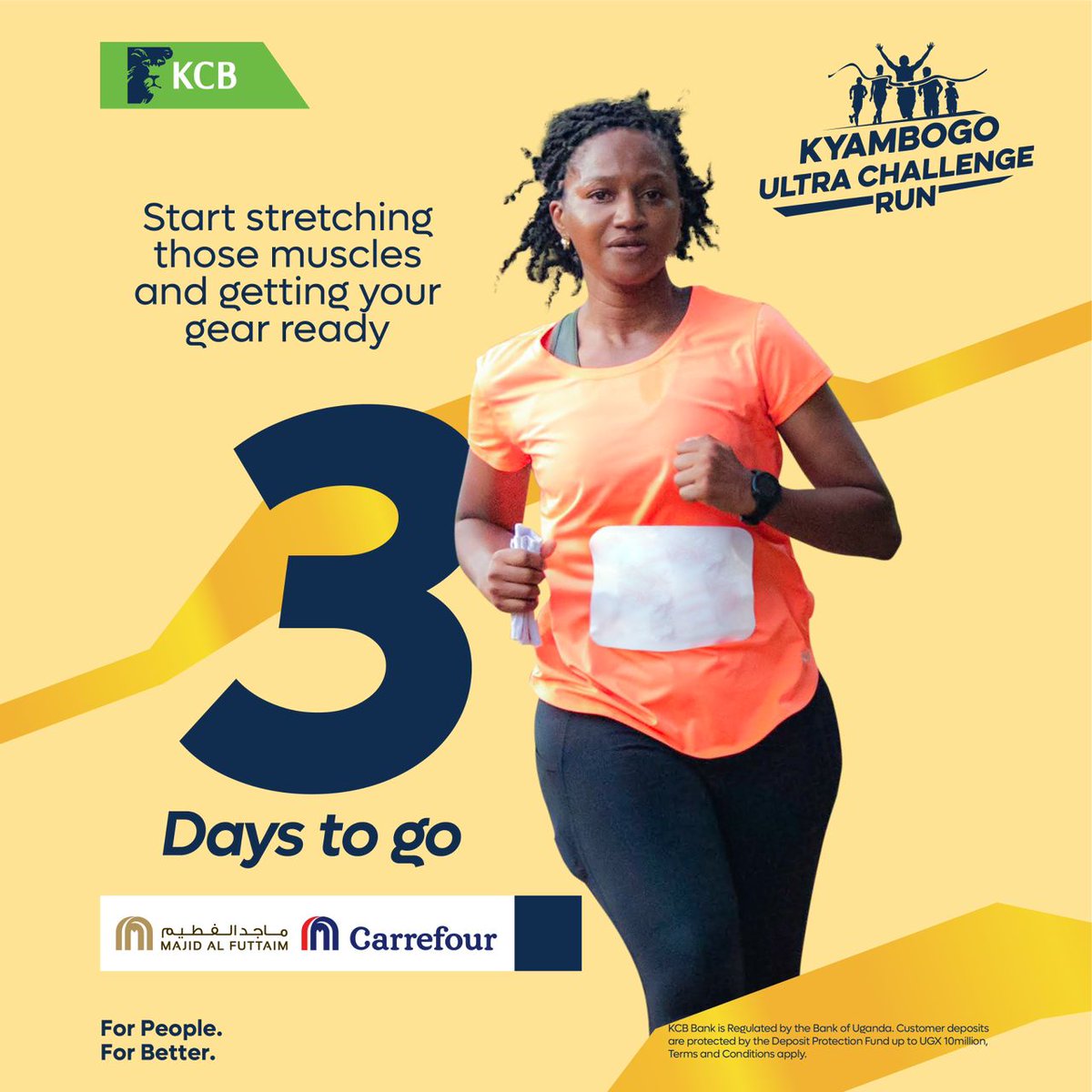 0⃣3⃣ DAYS TO GO: Time to start stretching those muscles and getting your gear ready for the #KyambogoUltraChallengeRun 4th - May - 2024. Proudly sponsored by @kcbbankug and @CarrefourUG