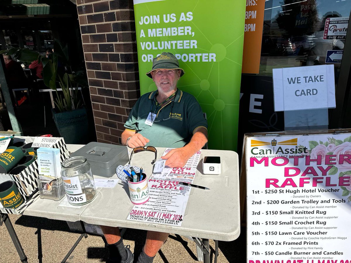 If you happen to see Bill Lane’s friendly face around town, either selling tickets at Lake Village or the Wagga Marketplace, please spare some change. It’s for a great Mother’s Day competition for a very worthy cause, supporting @CanAssistNSW.