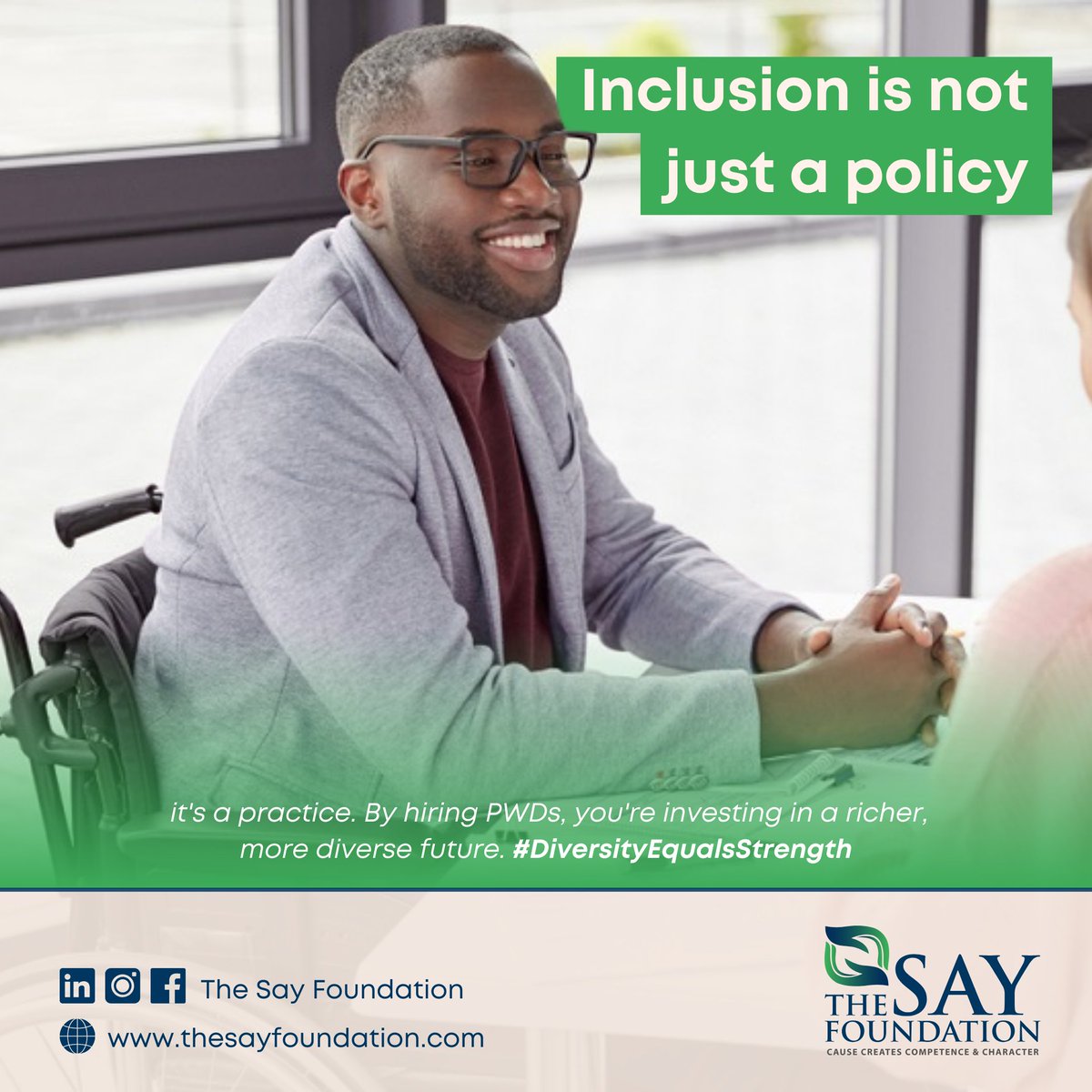 Empower, engage, and elevate! Join us in our mission to create workplaces where everyone thrives.
Learn more about how you can contribute to an inclusive future at thesayfoundation.com

 #inclusionmatters #diversityandinclusion #hirediversity #empowerment #workplaceequality