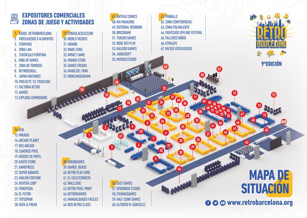 Buenos días! Hoy os traemos el mapa con la ubicación de expositores y actividades para #RetroBarcelona2024. Os informamos que quedan menos del 50% de entradas para el sábado. Muchas gracias por vuestro apoyo. Nos vemos en un par de semanitas. retrobarcelona.org/entradas