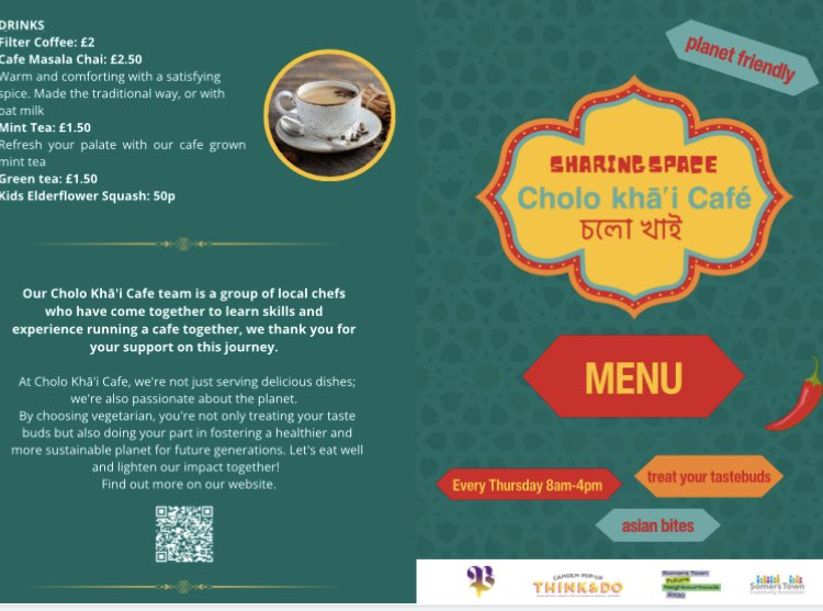 Launch day of our #SharingSpace cafe tomorrow. So excited to be supporting local Somers Town new chefs to set up a cafe. Cor, just look at this menu…