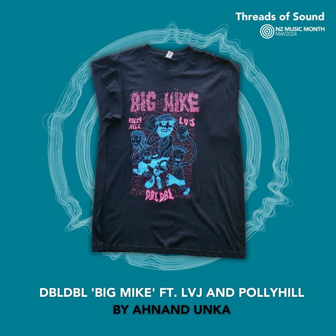 nzmusicmonth's tweet photo. We've got our first Threads of Sound merch spotlight for New Zealand Music Month! 

‘Big Mike’ was released in 2021, championing a local rap sound with lyrical flows from Dbldbl, LVJ and PollyHill. Shirt print by the talented Ahnand Unka.

#nzmm2024 #threadsofsound #merchoftheday https://t.co/p38QvHF1MJ