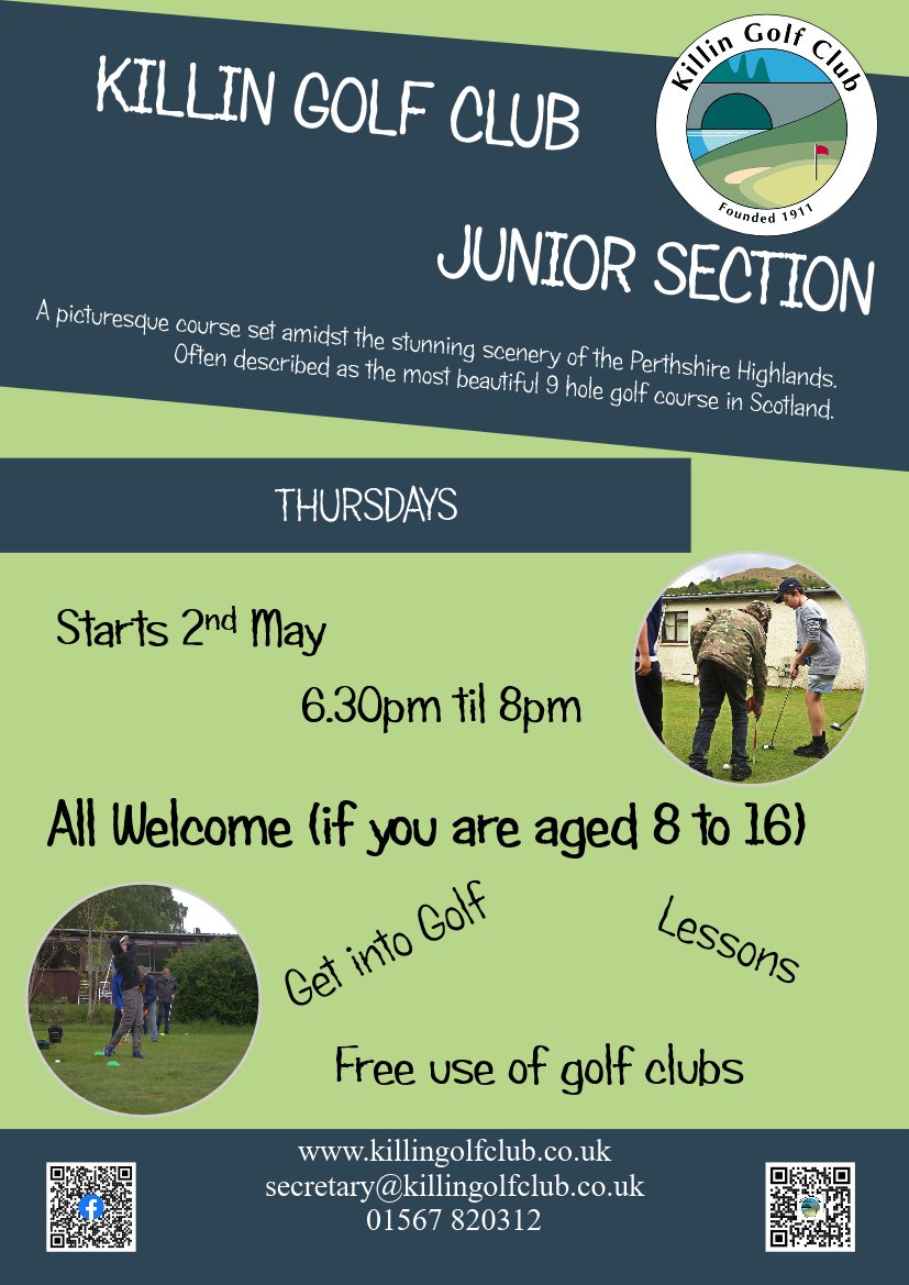 KillinGolfClub's tweet photo. Junior Golf starts THURSDAY 2nd MAY 2024 @KillinPrimary @CrianlarichPS https://t.co/Ve0SqwWf0e