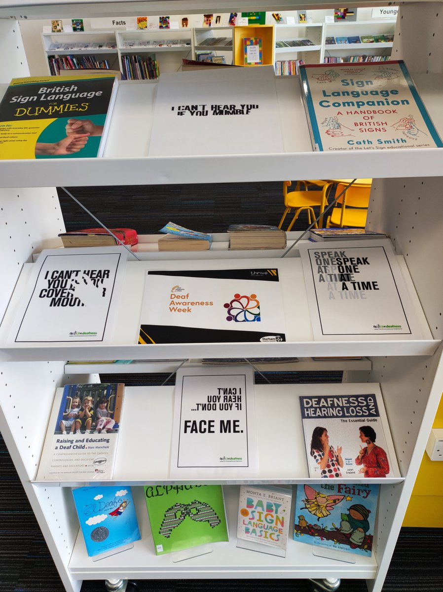 It's #DeafAwarenessWeek from the 6th to 12th May! In support, and to raise awareness, Newton Aycliffe Library have put together a display demonstrating just a small selection of the books Durham Libraries have on offer, including sign language guides for both adults and children!