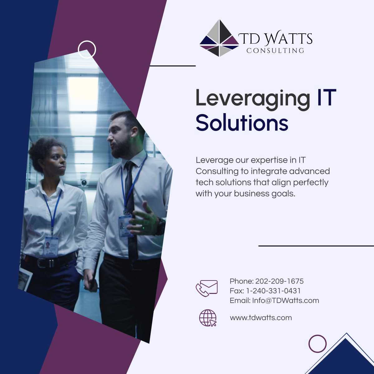 tdwatts_consult's tweet image. Discover how TD Watts Consulting can transform your business with innovative IT solutions that align with your strategic objectives, ensuring a competitive edge. 

#WashingtonDC #ITConsulting #InnovativeITSolutions