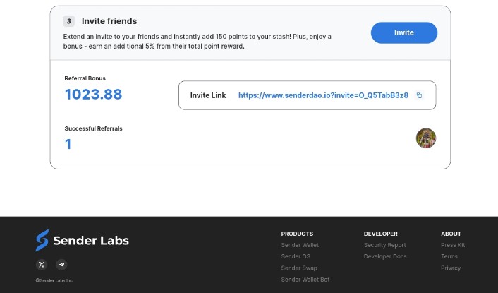 ArijtDas's tweet photo. Opportunity for an airdrop reward @SenderLabs 
Extend an invite to your friends and instantly add 150 points to your stash! Plus, enjoy a bonus - earn an additional 5% from their total point reward.
Join with my links only 2 days left ◀️ 
https://t.co/MC3i3Lsisl https://t.co/PZ8mKLyY06