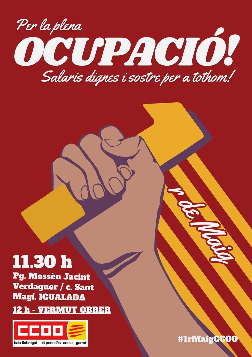 📣Avui sortim als carrers per la plena ocupació i per la decència democràtica. ✊Participa a les convocatòries de @ccoocatalunya defensant salaris dignes, pau al món i sostre per a tothom‼️ #1rMaigCCOO #1MCCOO