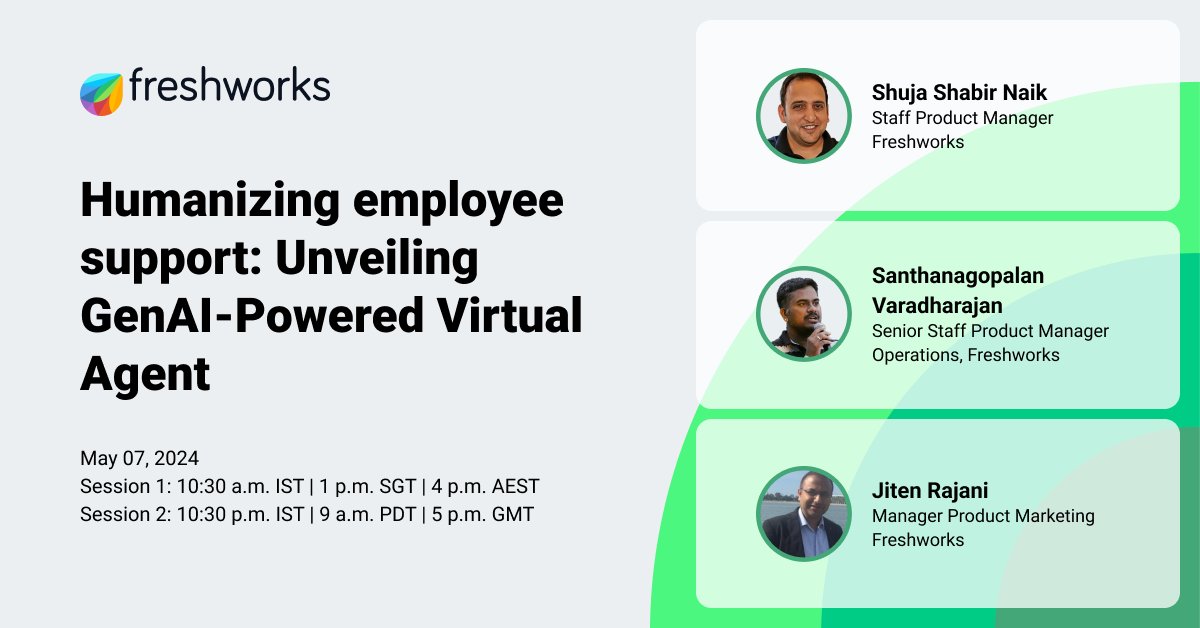 Struggling to keep up with employee support in your hybrid workplace?

Join our upcoming webinar and discover how Freshservice's GenAI Virtual Agent can transform your support strategy.

Register now: bit.ly/3xWoVy1