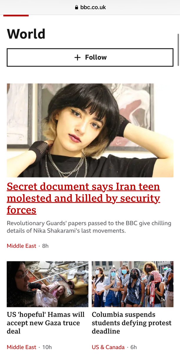 احتمالا در ۲۴ ساعت آینده گزارشی درباره تجاوز به نیکا شاکرمی با جزییات فراوان خبر اول رسانه‌های فارسی خارج کشور شود. بی‌بی‌سی جهانی همین الاناین گزارش را خبر اولش کرده تا بواسطه این گزارش بحث غزه و اعتراضات دانشگاه‌های امریکا را به حاشیه ببرد. چیزی در حال پختن است و بویش ‌می‌آید.