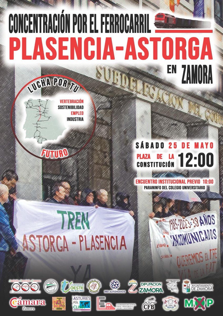 Hay que hacer del 25 de Mayo, un día histórico para el tren Ruta de la Plata.

TODOS a ZAMORA.

<a href="/transportesgob/">Ministerio Transportes y Movilidad Sostenible</a> <a href="/jasantano/">Jose Antonio Santano</a> <a href="/PSOE_CyL/">PSOE Castilla y León</a> <a href="/psoeex/">PSOE de Extremadura /❤️</a> <a href="/PPopularCyL/">PP Castilla y León</a> <a href="/ppextremadura/">Partido Popular de Extremadura</a> <a href="/UPLeones/">Unión del Pueblo Leonés (UPL)</a> <a href="/espanavaciadaSA/">España Vaciada Salamanca</a> <a href="/iuandalucia/">IU Andalucía🔻</a> <a href="/dvserrada/">David Serrada</a> <a href="/AntidioF/">Antidio Fagúndez</a> <a href="/MoroMjesus/">mjesus moro almaraz</a> <a href="/PabloAriasE/">Pablo Arias</a> <a href="/MEugeniaRPalop/">M. Eugenia R. Palop</a> <a href="/cescyl/">CES Castilla y León</a>