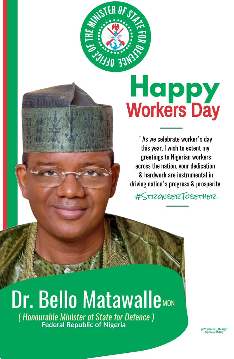 Happy Workers' Day! 🇳🇬 This day provides us with a moment to celebrate the dedication and hard work of our nation's workers. Your contributions are key to our nation's progress. Let's continue to support the RenewedHope Agenda for a brighter future. #StrongerTogether 🇳🇬