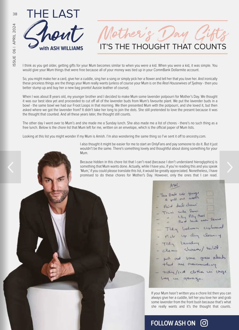 You can read my monthly column in ‘Australian Life Magazine’ for free each month, subscribe free at australianlifemagazine.com.au
With Mother’s Day fast approaching, here is this months column: ‘It’s The Thought That Counts’. Enjoy X

#MothersDay #HappyMothersDay #MotherDayGift