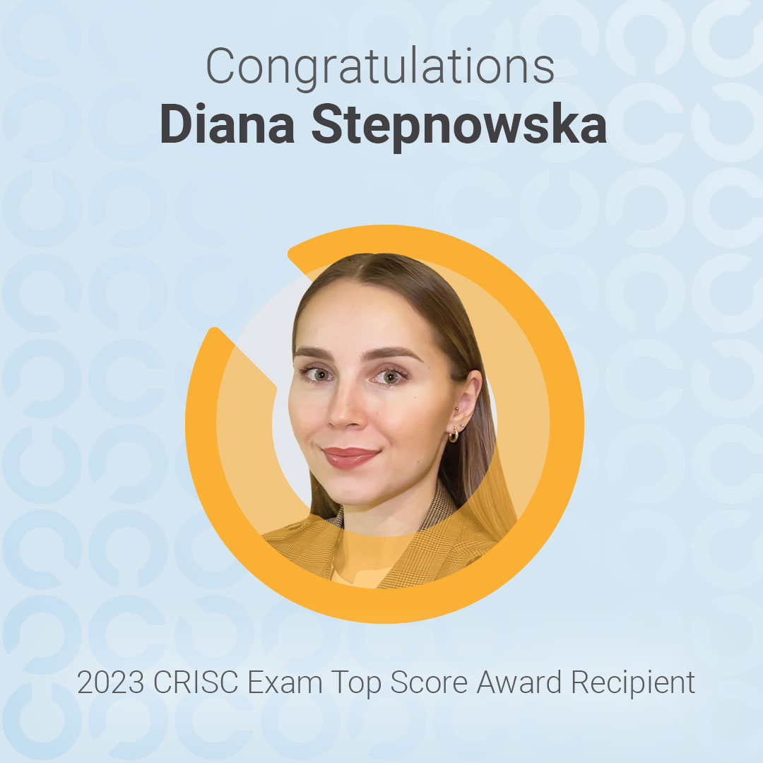 Way to go, Diana, for having the highest #CRISC certification exam score in 2023! Drop her a congrats in the comments and check out all the top exam scores last year: bit.ly/3WnctSq)