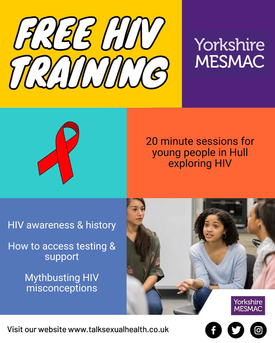 We're offering free HIV training sessions to young people in #Hull! These mini events cover the basics of HIV knowledge in just 20 minutes Interested in booking one? Email Mel or Jos: Mel 👉 m.clark@mesmac.co.uk Jos 👉 j.goodwin@mesmac.co.uk #HIVEducation #HIVAwareness