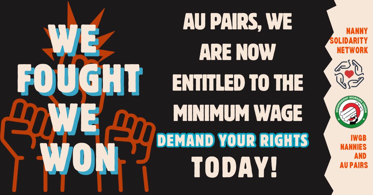 Happy 1st of May to all workers! Au pairs finally won the right to the minimum wage. Let's learn how to enforce our rights! Our DMs are open and we hold monthly open meetings.