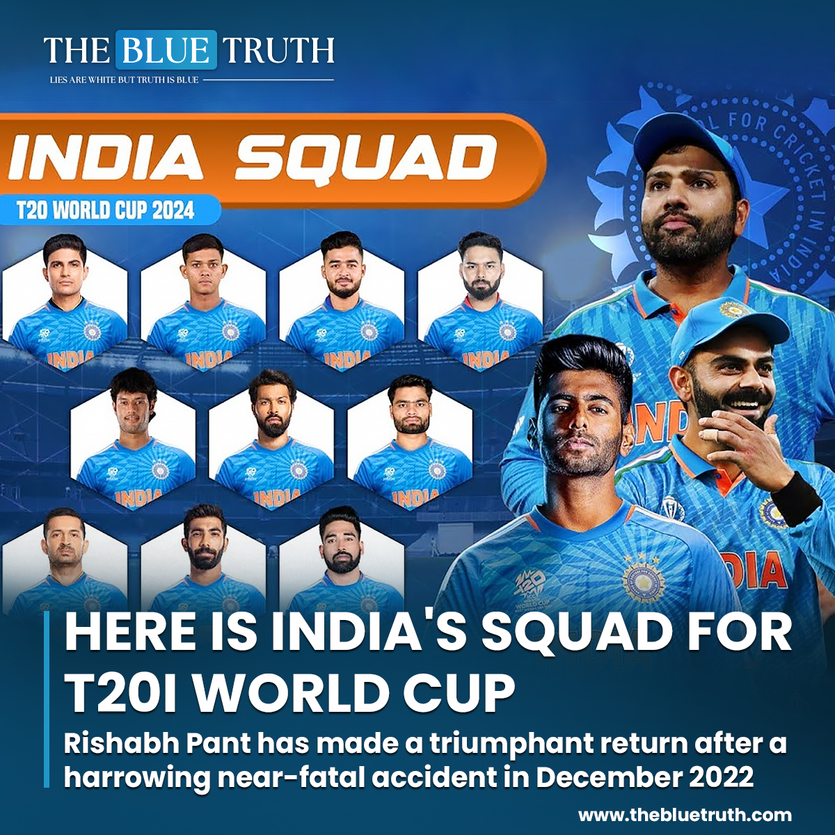 SQUAD:
Rohit Sharma (captain), Hardik Pandya, Yashasvi Jaiswal, Virat Kohli, Suryakumar Yadav, Rishabh Pant, Sanju Samson, Shivam Dube, Ravindra Jadeja, Axar Patel, Kuldeep Yadav, Yuzvendra Chahal, Arshdeep Singh, Jasprit Bumrah, Mohammed Siraj.
#T20WorldCup #IndiaSquad