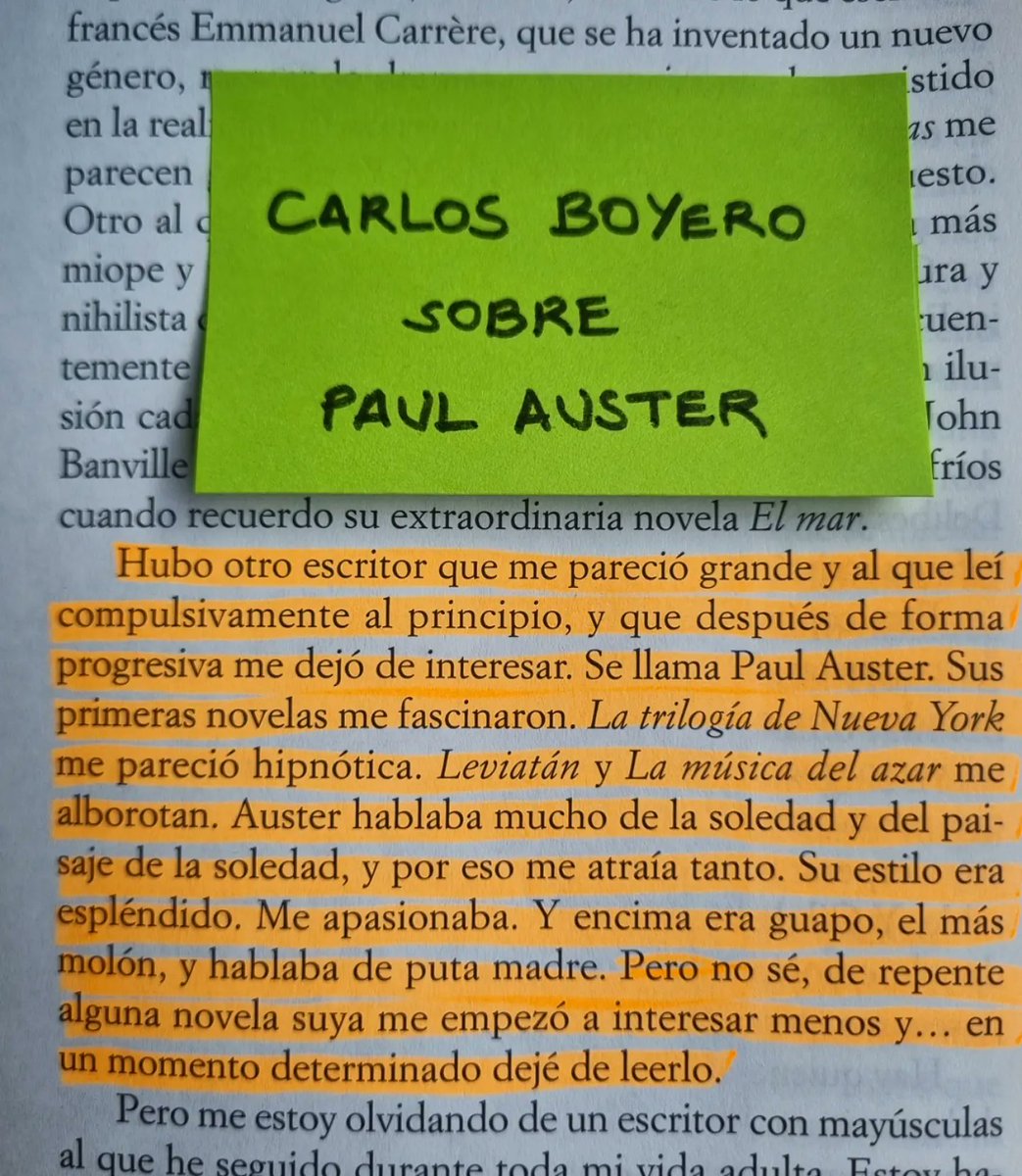 KikoPostigo23's tweet photo. Justo anoche leía este párrafo de Carlos Boyero en su reciente libro 'No sé si me explico'.
Sirva de homenaje para un escritor excepcional.
Aquí más info sobre libros: https://t.co/zQAHZYNPZW

#PaulAuster #carlosBoyero #queleer #libros2024 #desafioleermas #book https://t.co/sX6L6jMcml