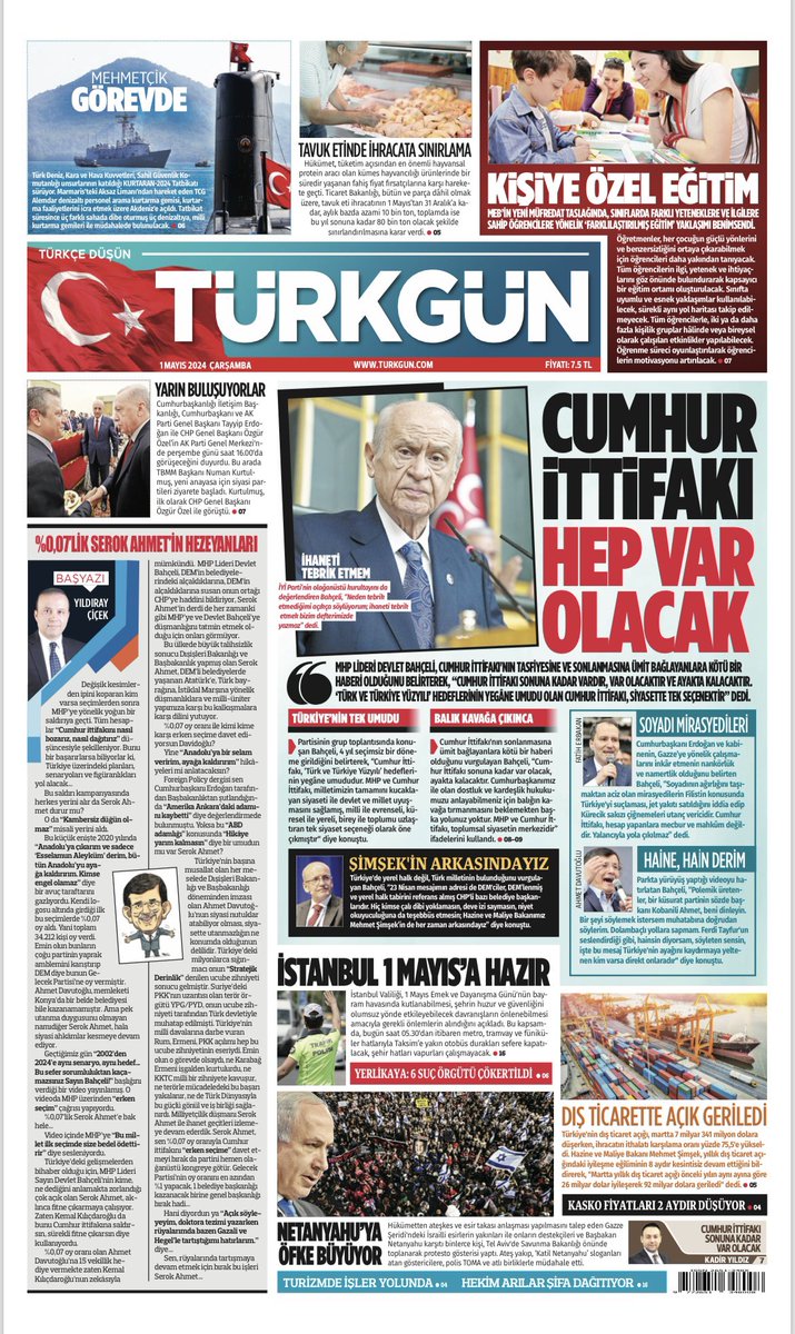 Gazetemizin 01 Mayıs 2024 Çarşamba  #Türkgün #turkgungazetesi