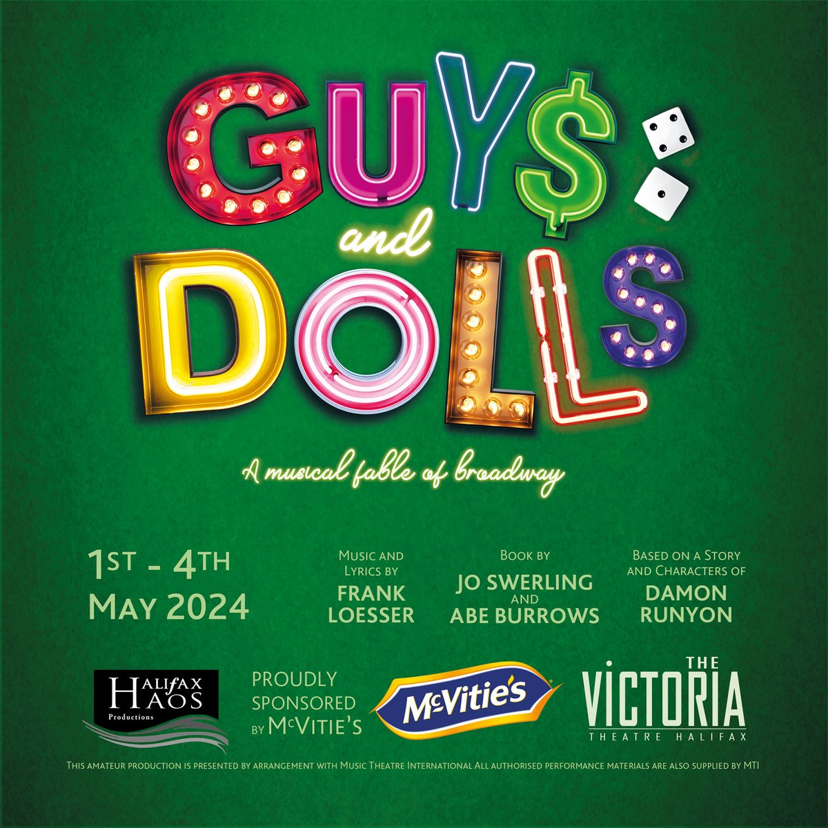 TONIGHT AT THE VICTORIA THEATRE! Guys and Dolls presented by HAOS Productions Show starts at 7:15pm (doors open 6:30pm) Tickets still available - Book now at tinyurl.com/yc35t6w2 Show runs to Saturday 4 May
