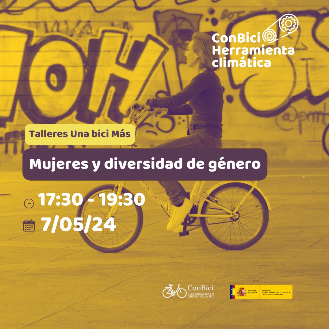 ConBici's tweet photo. 👀 🔔 🟠 Participa en el primer taller del ciclo de talleres #CBHC Una Bici Más este 7 de Mayo "Mujeres y diversidad de género" a las 17:30 horas a través de Zoom.
Reserva la fecha, inscríbete ⤵️
https://t.co/l396S2sDwC https://t.co/wJbY45zSfL