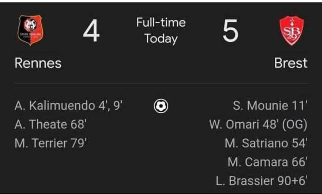 Brest won the game by 5:4 goals and the last goal was scored by brassier 😂