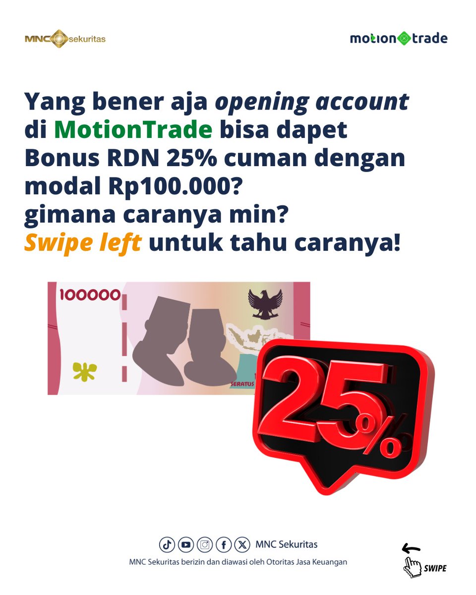 SeputariNews's tweet photo. MASA SIH ?
Buka Akun di aplikasi MotionTrade bisa dapet bonus saldo RDN 25%? Yang bener aja, UNTUNG dong?!?
yuk cek postingan ini atau kamu bisa klik yang ada di bio @mncsekuritas ya!
#MNCSekuritas #InvestWithTheBest #SayaInvestor #YukInvestasiYuk #MotionTrade #RDN #saham https://t.co/2KRi4Kz7LA